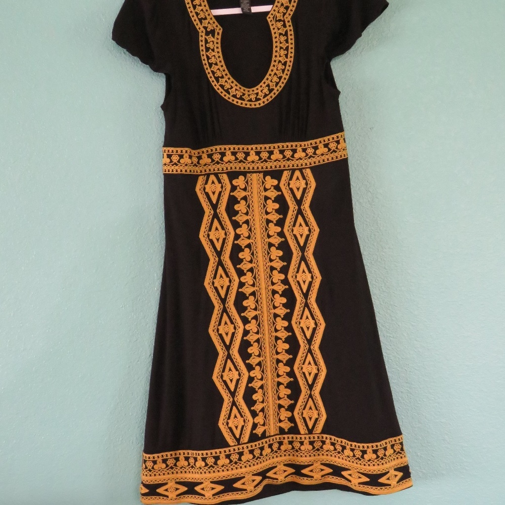 Black Dress with Gold Embroidery - Size M